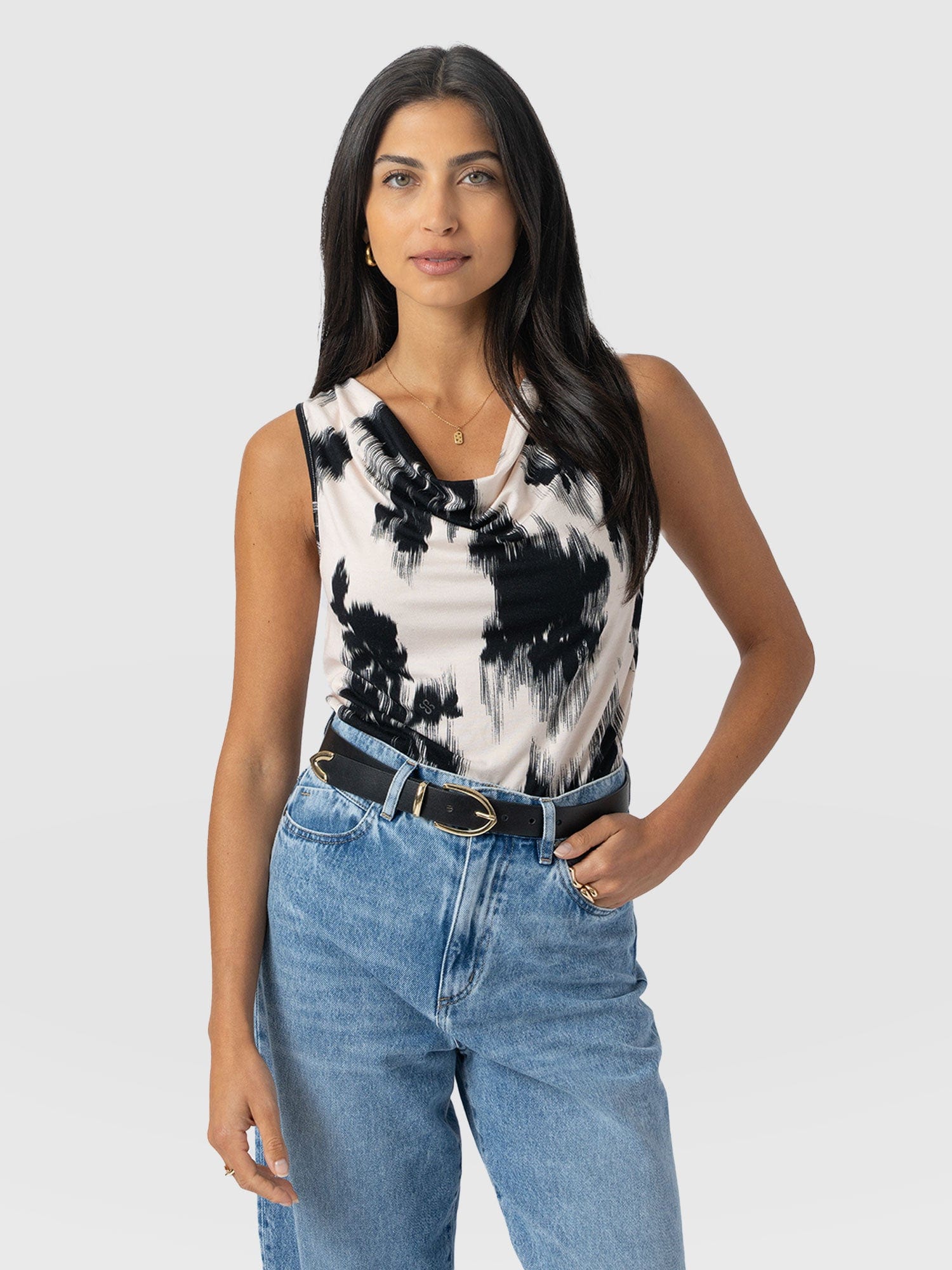 Cowl Neck Cami - White Fade Floral - Women's T-shirts | Saint + Sofia® USA